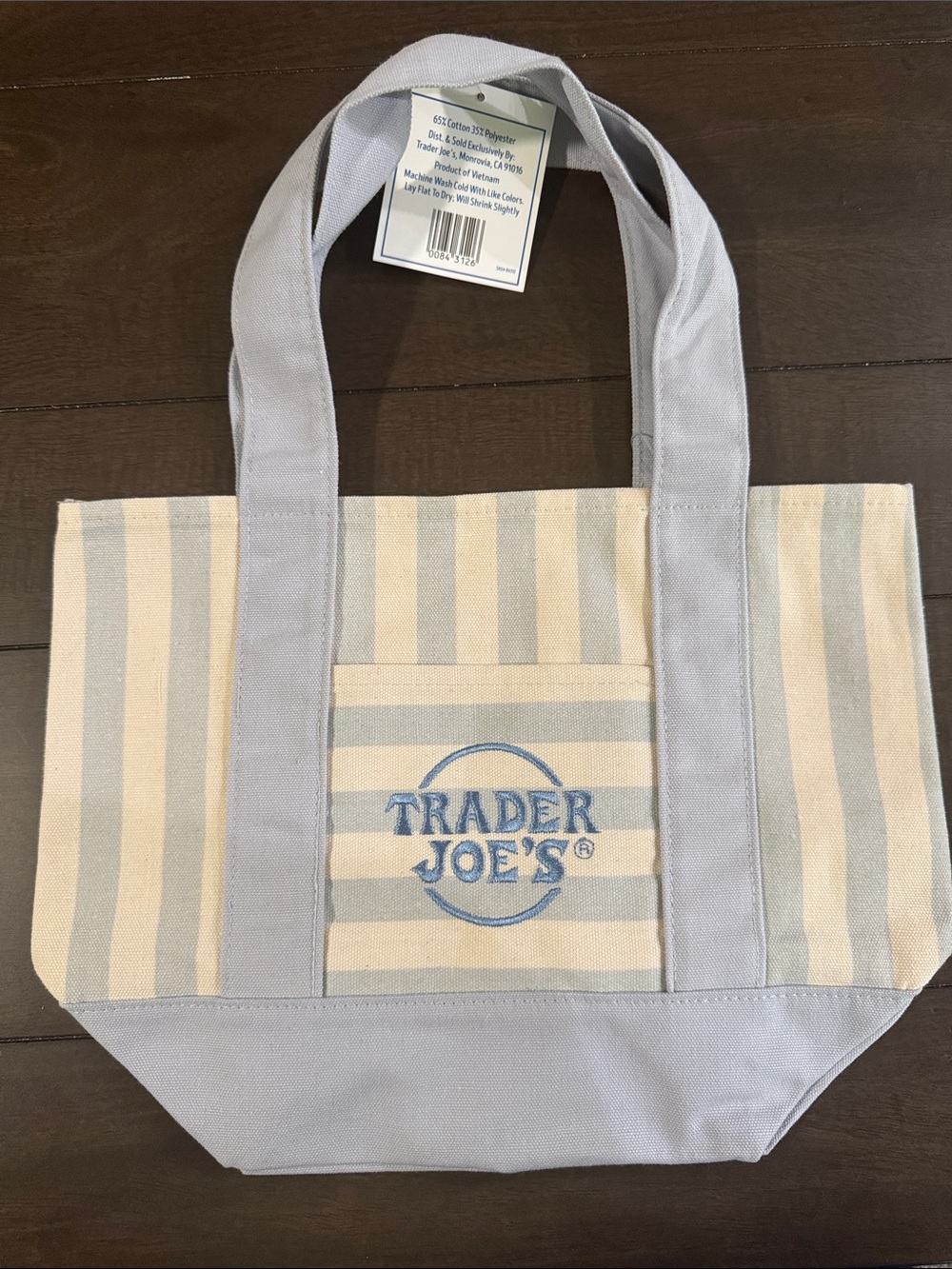 NWT Trader Joe's Blue & Cream Striped Mini Tote Bag